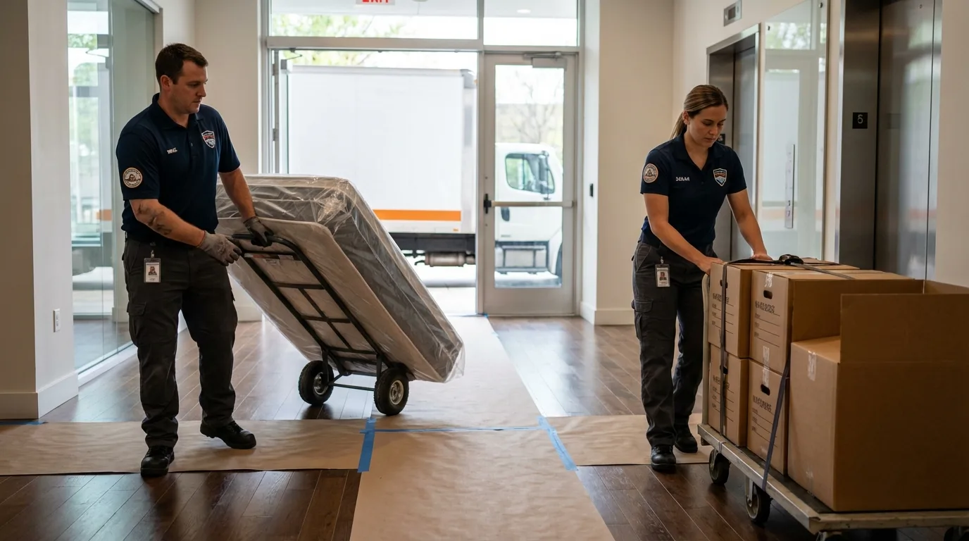 Professional apartment movers loading elevator in Elmer, NJ