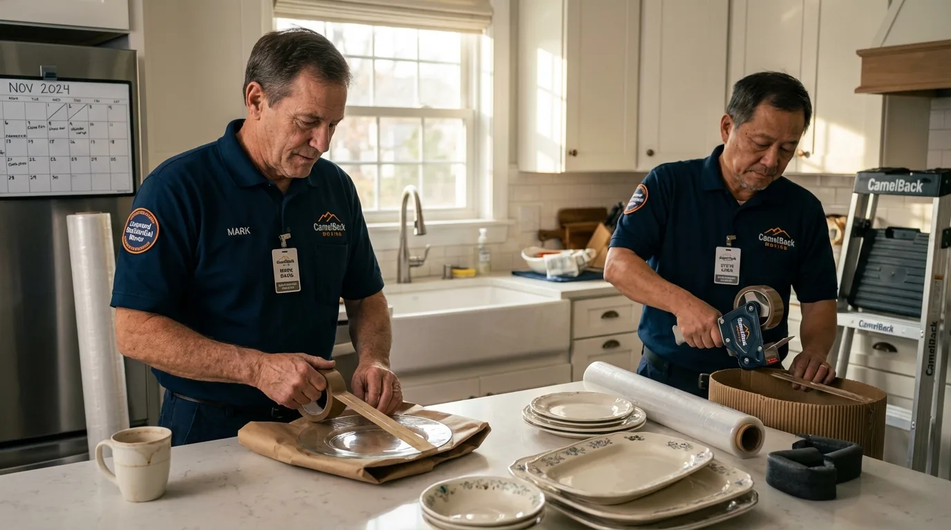 Professional crew packing kitchen dishware in Elmer, NJ